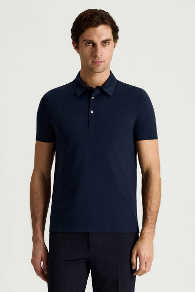 Merserize Pamuk Lacivert Polo Yaka T-Shirt - Hemington