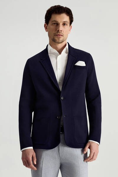 Merserize Pamuk Lacivert Triko Blazer Ceket - Hemington