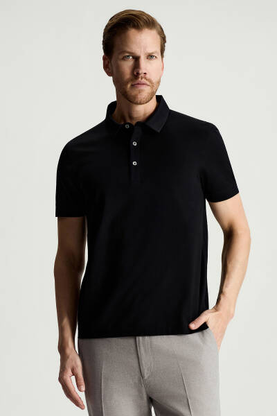 Merserize Pamuk Siyah Polo Yaka T-Shirt - Hemington