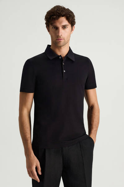 Merserize Pamuk Siyah Polo Yaka T-Shirt - Hemington