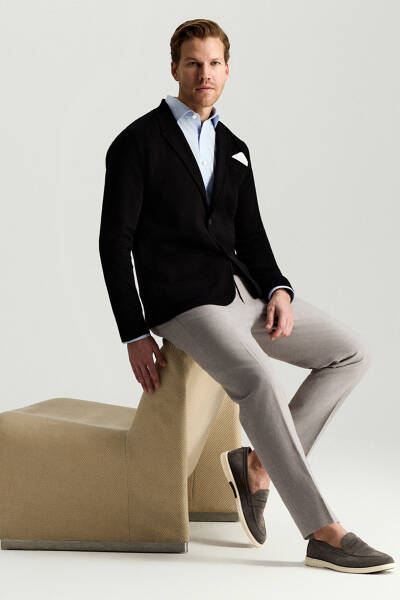 Merserize Pamuk Siyah Triko Blazer Ceket - Hemington