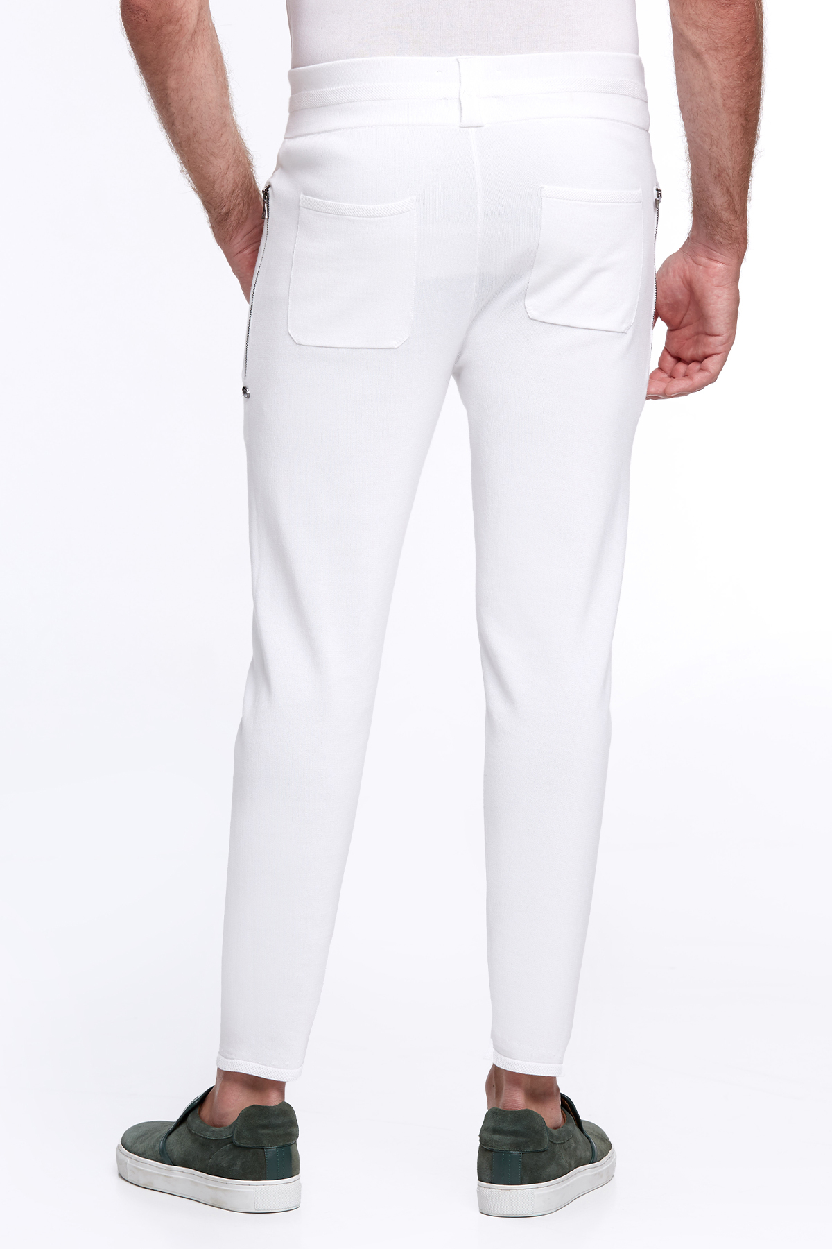 Nakış Logolu Bağcıklı Kırık Beyaz Triko Pantolon