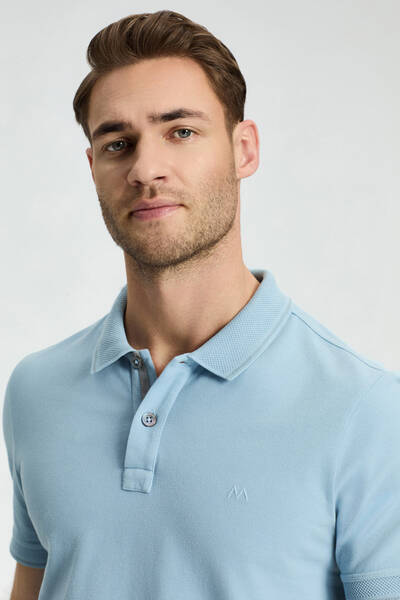 Vintage Görünümlü Mavi Polo Yaka T-Shirt