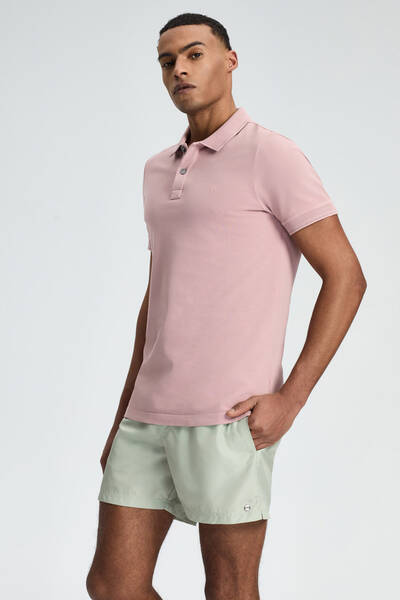 Vintage Görünümlü Pembe Polo Yaka T-Shirt