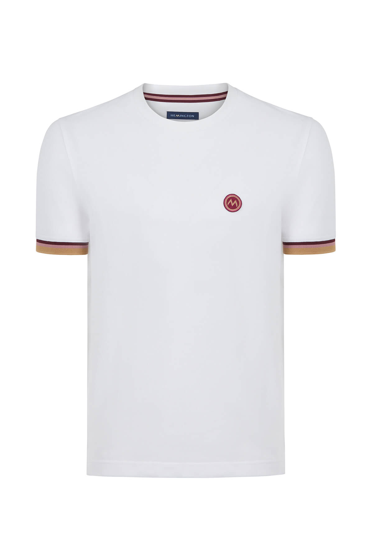 Nakış Logolu Pike Örgü Beyaz Bisiklet Yaka T-Shirt