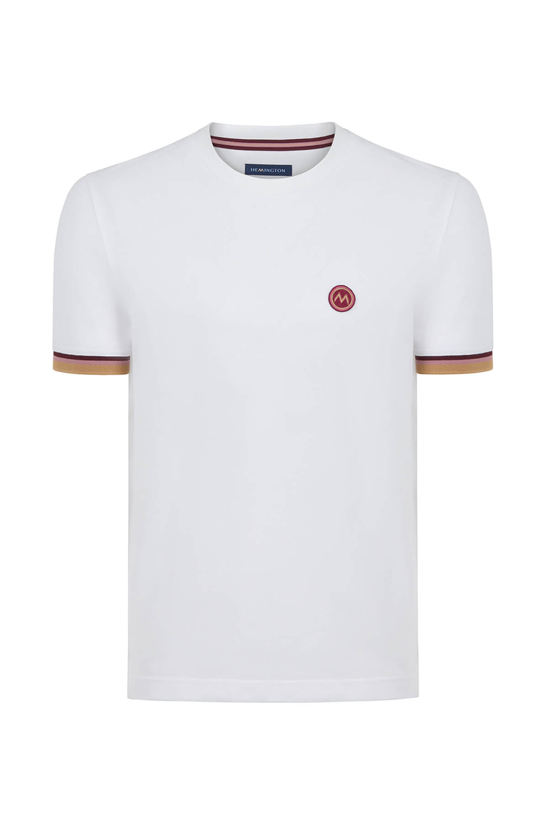 Hemington Nakış Logolu Pike Örgü Beyaz Bisiklet Yaka T-Shirt. 8