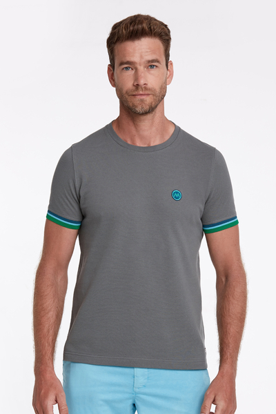 Nakış Logolu Pike Örgü Bisiklet Yaka Haki T-Shirt