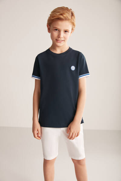 Nakış Logolu Pike Örgü Bisiklet Yaka Lacivert Çocuk T-Shirt - Hemington
