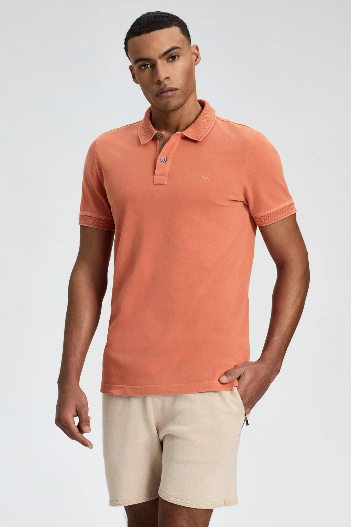 Vintage Görünümlü Turuncu Polo Yaka T-Shirt