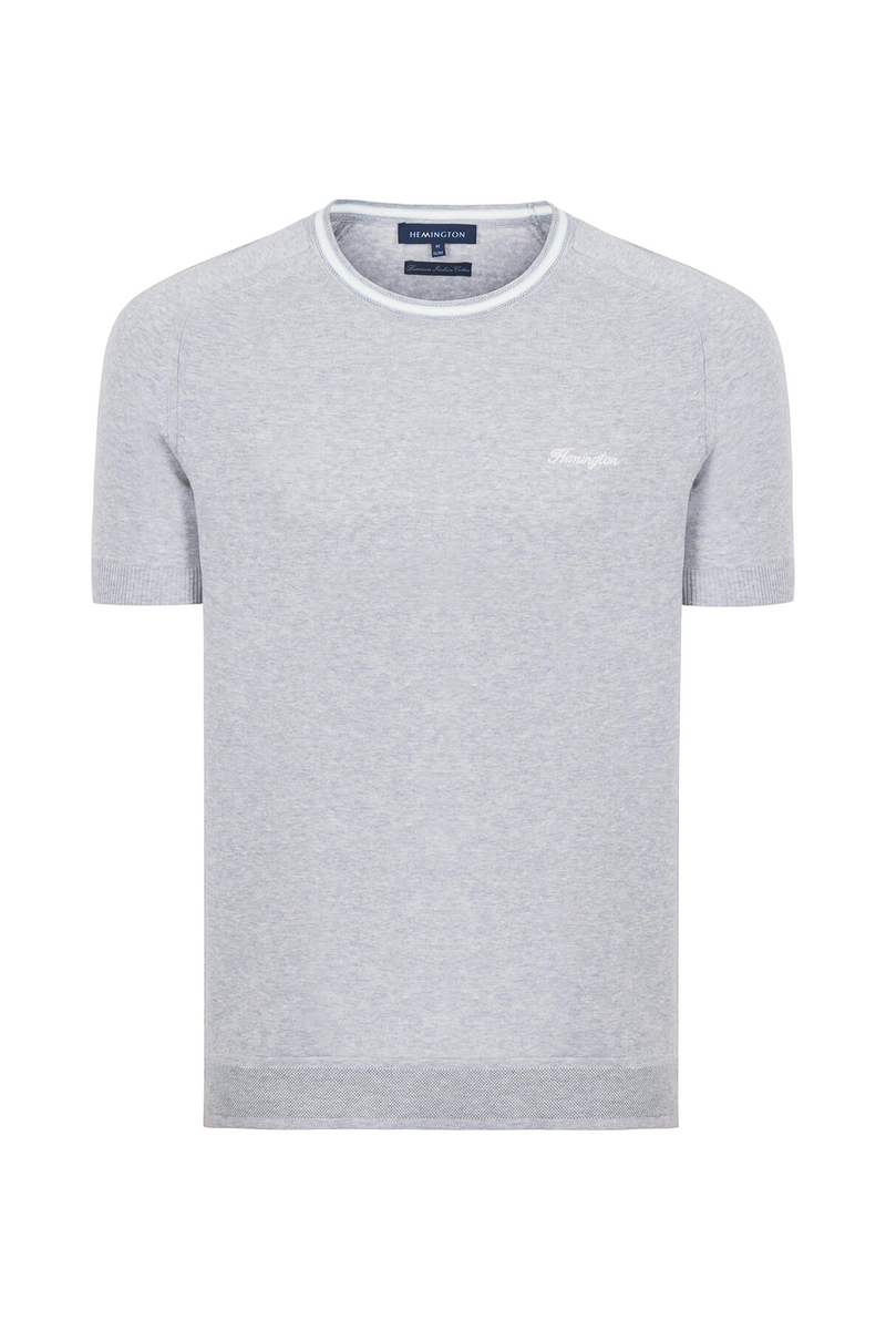 Hemington Nakış Logolu Yaka Detaylı Açık Gri Triko T-Shirt. 8