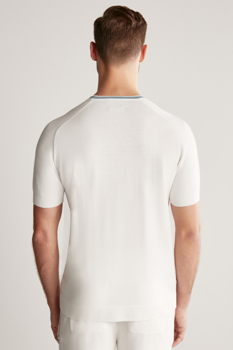 Hemington Nakış Logolu Yaka Detaylı Beyaz Triko T-Shirt. 5