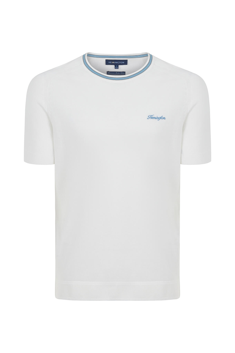 Hemington Nakış Logolu Yaka Detaylı Beyaz Triko T-Shirt. 7