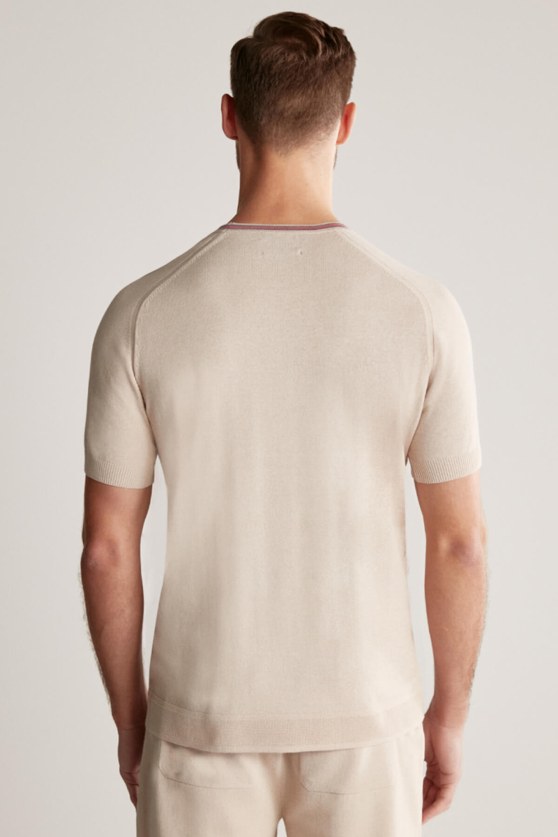 Hemington Nakış Logolu Yaka Detaylı Krem Rengi Triko T-Shirt. 5