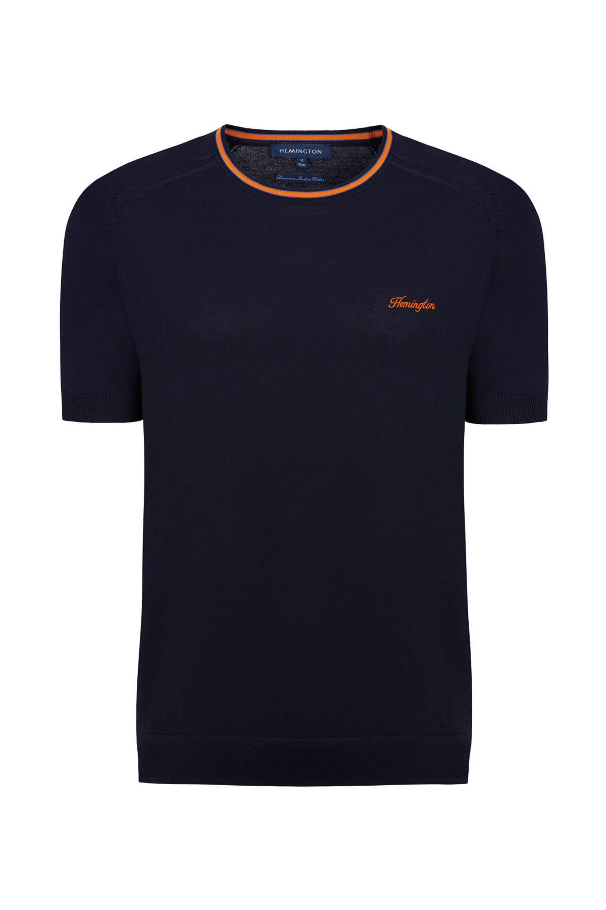 Nakış Logolu Yaka Detaylı Lacivert Triko T-Shirt