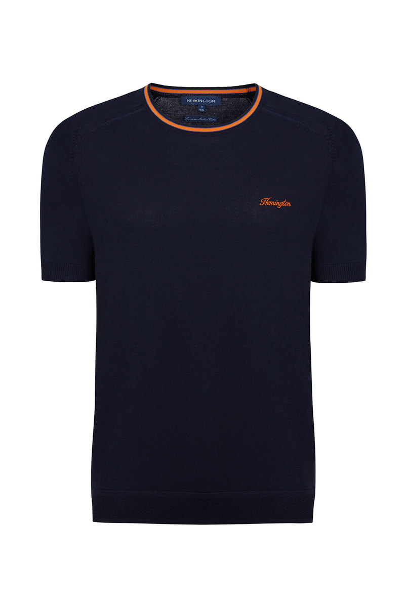 Hemington Nakış Logolu Yaka Detaylı Lacivert Triko T-Shirt. 7