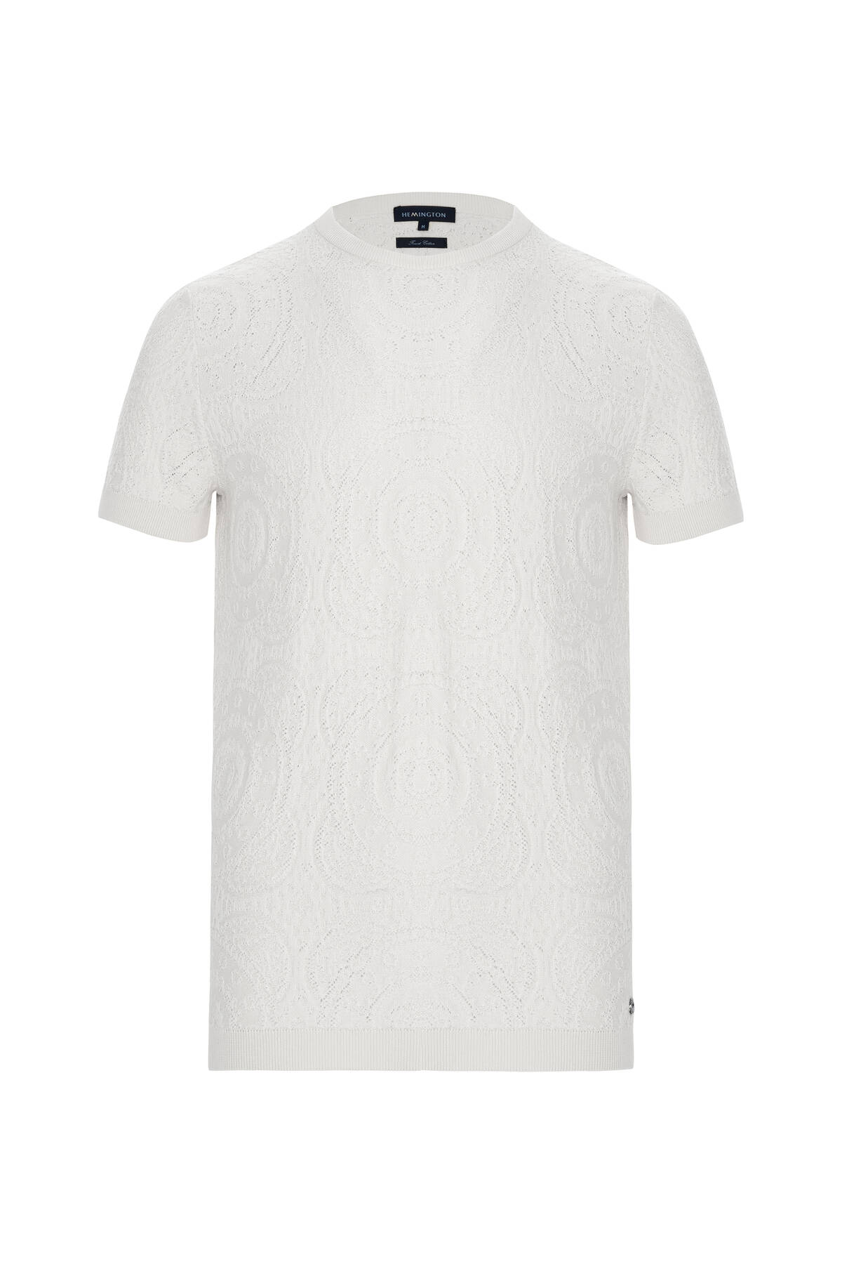 Örgü Desen Beyaz Bisiklet Yaka Triko T-Shirt