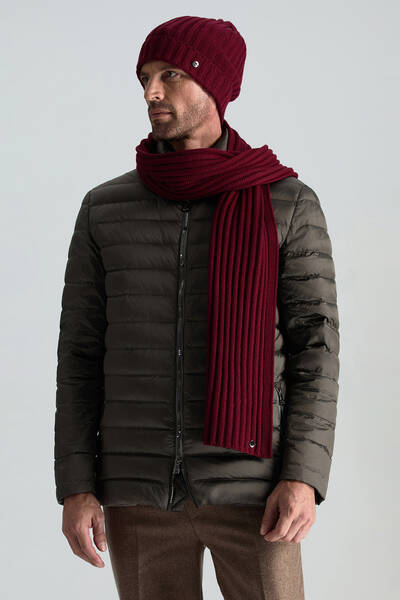 Örgü Desenli Merino Yün Bordo Atkı - Hemington