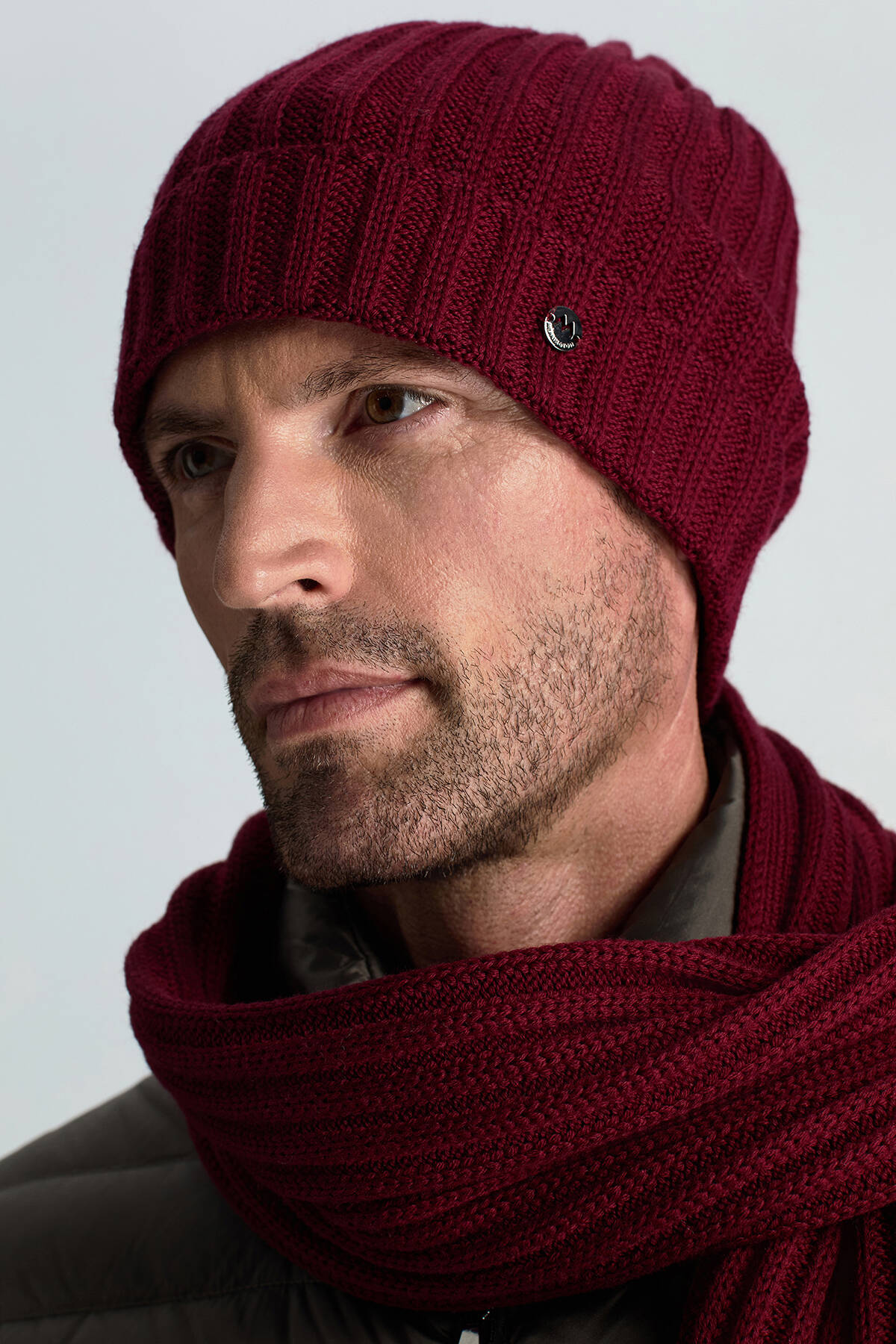 Örgü Desenli Merino Yün Bordo Atkı