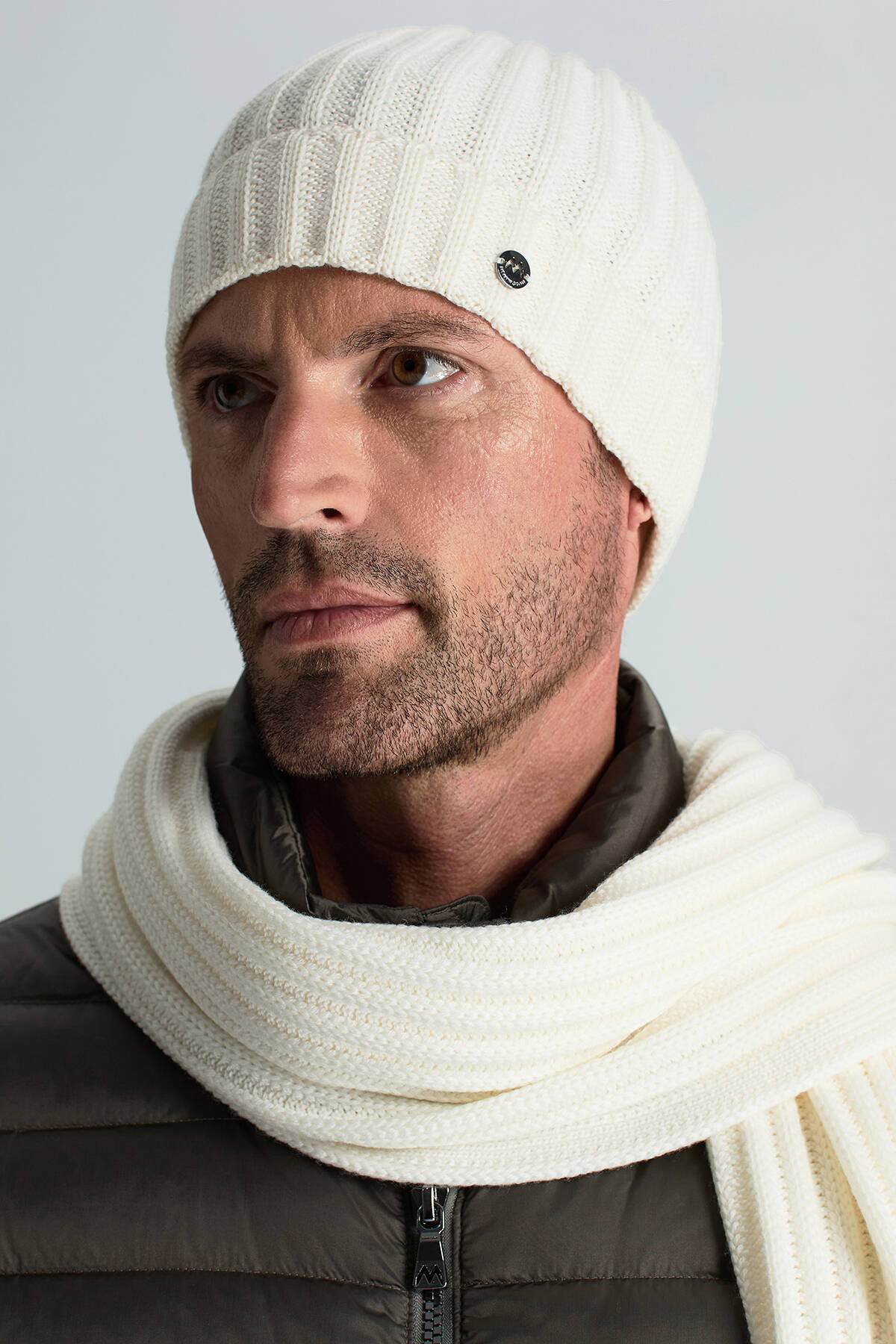 Örgü Desenli Merino Yün Ekru Atkı