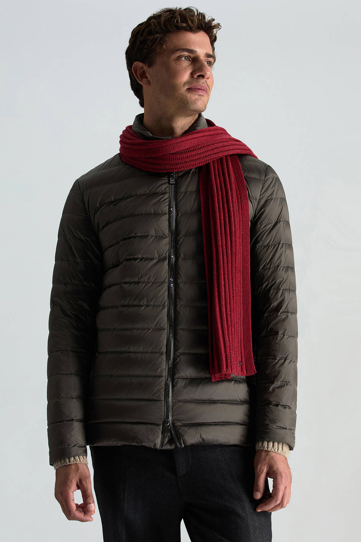 Örgü Desenli Merino Yün Kırmızı Atkı