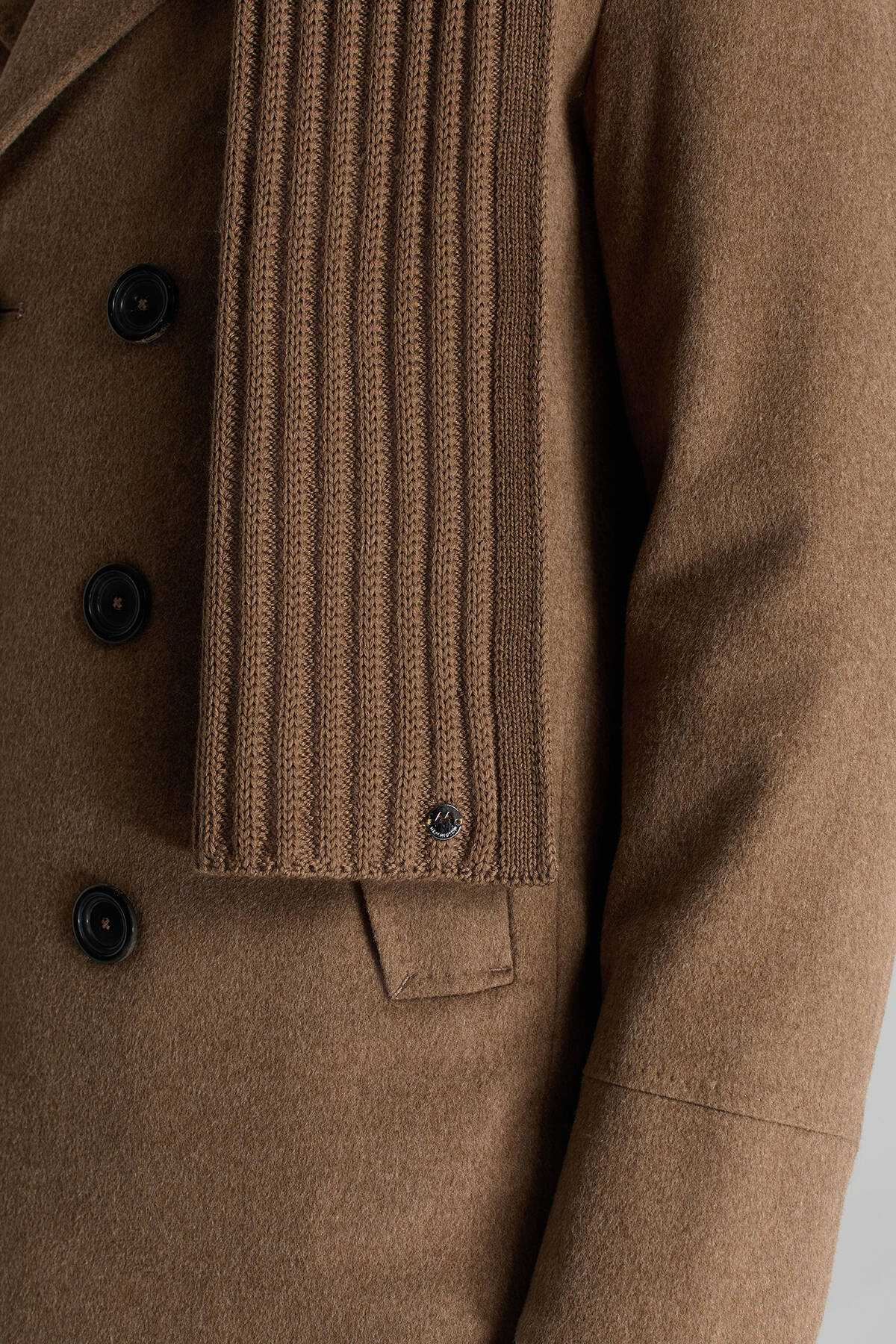 Örgü Desenli Merino Yün Tütün Rengi Atkı