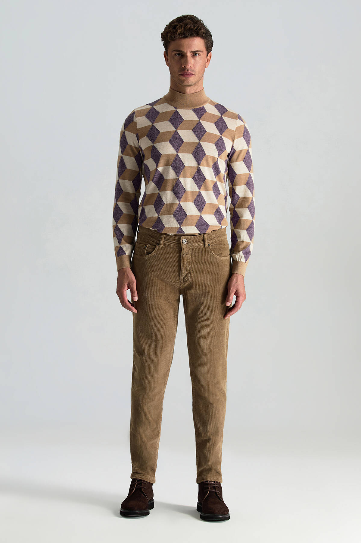 Pamuk Karışım 5 Cep Tütün Rengi Kadife Pantolon