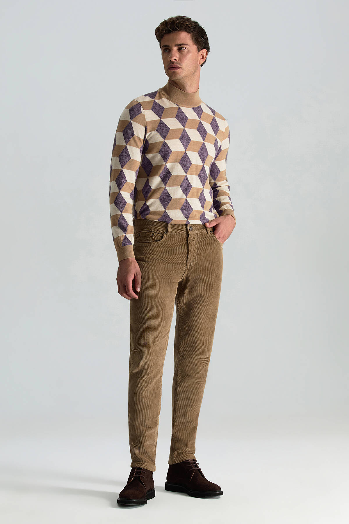 Pamuk Karışım 5 Cep Tütün Rengi Kadife Pantolon