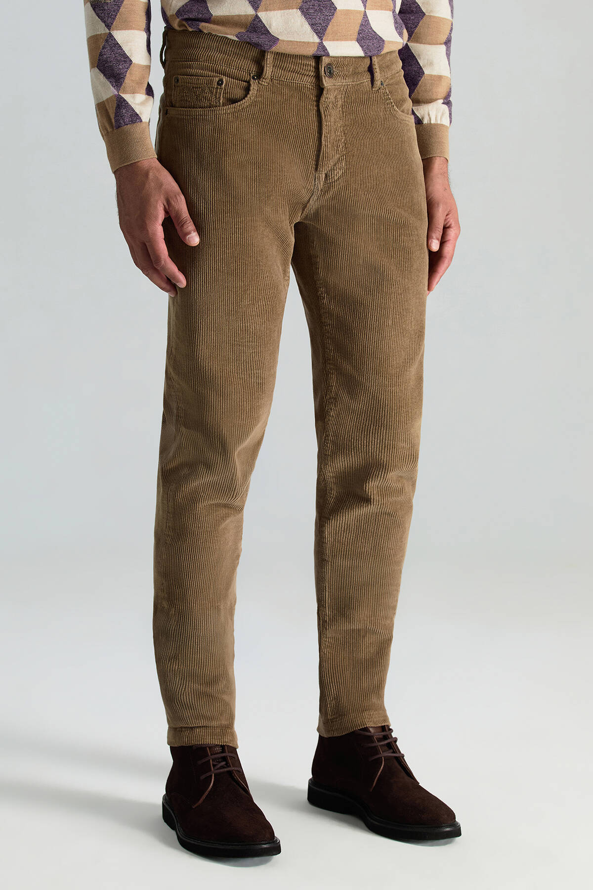 Pamuk Karışım 5 Cep Tütün Rengi Kadife Pantolon