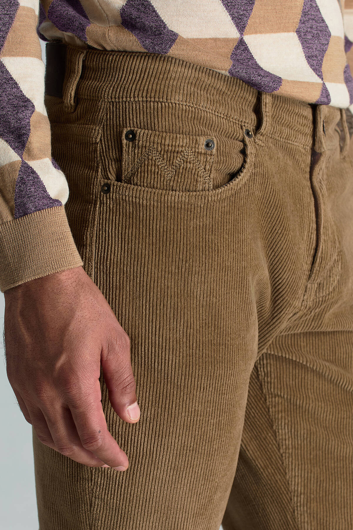 Pamuk Karışım 5 Cep Tütün Rengi Kadife Pantolon