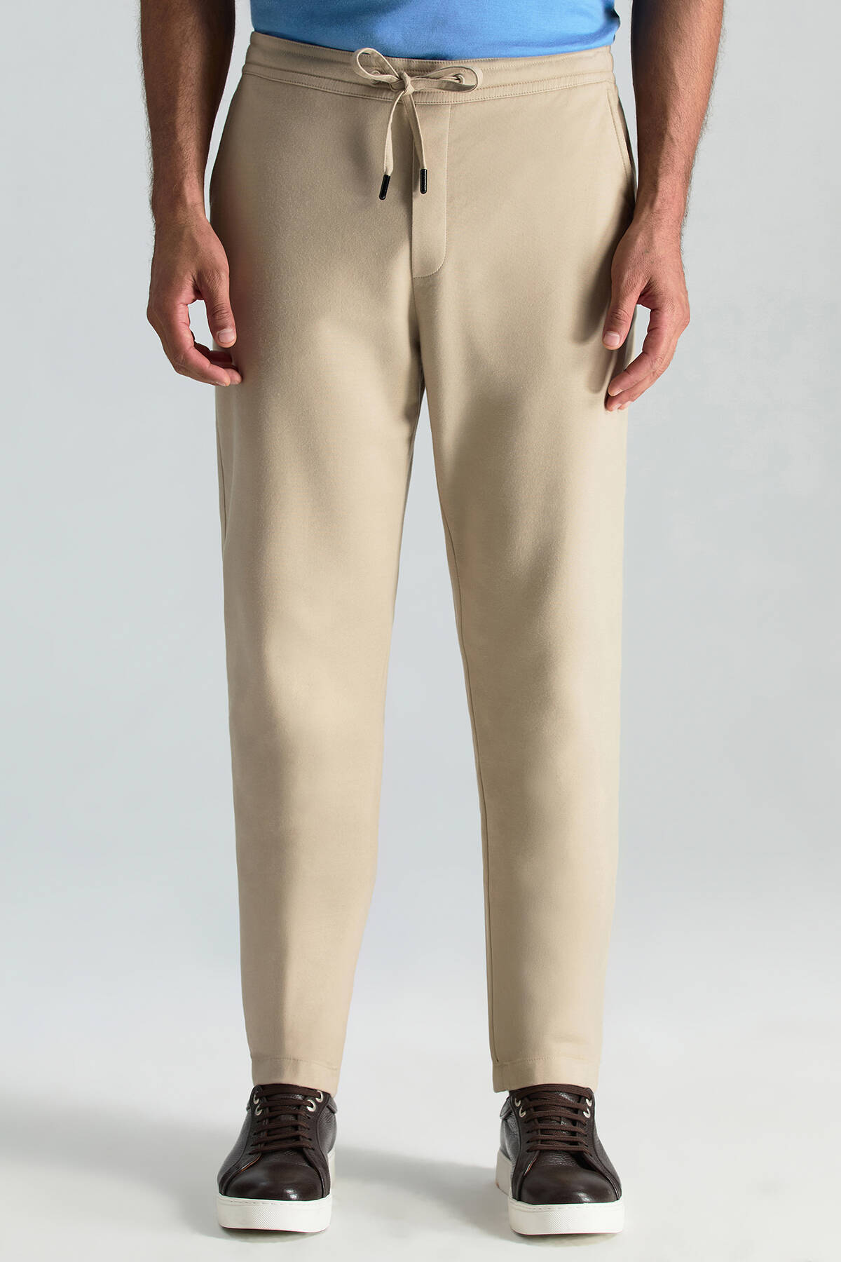 Pamuk Karışım Relax Fit Jogger Bej Chino Pantolon