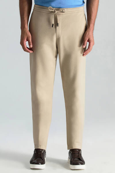 Pamuk Karışım Relax Fit Jogger Bej Chino Pantolon - Hemington