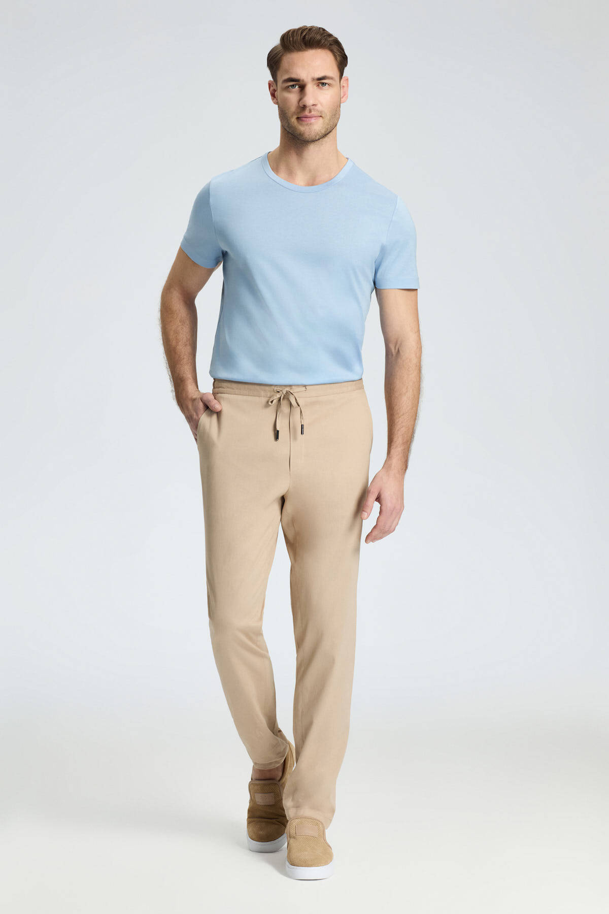 Pamuk Karışım Bej Rengi Relax Fit Jogger Pantolon