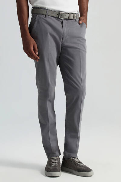 Pamuklu Orta Gri Regular Fit Chino Pantolon