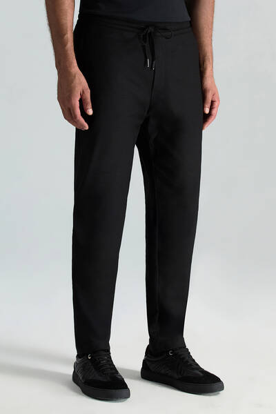 Pamuk Karışım Relax Fit Jogger Siyah Chino Pantolon - Hemington