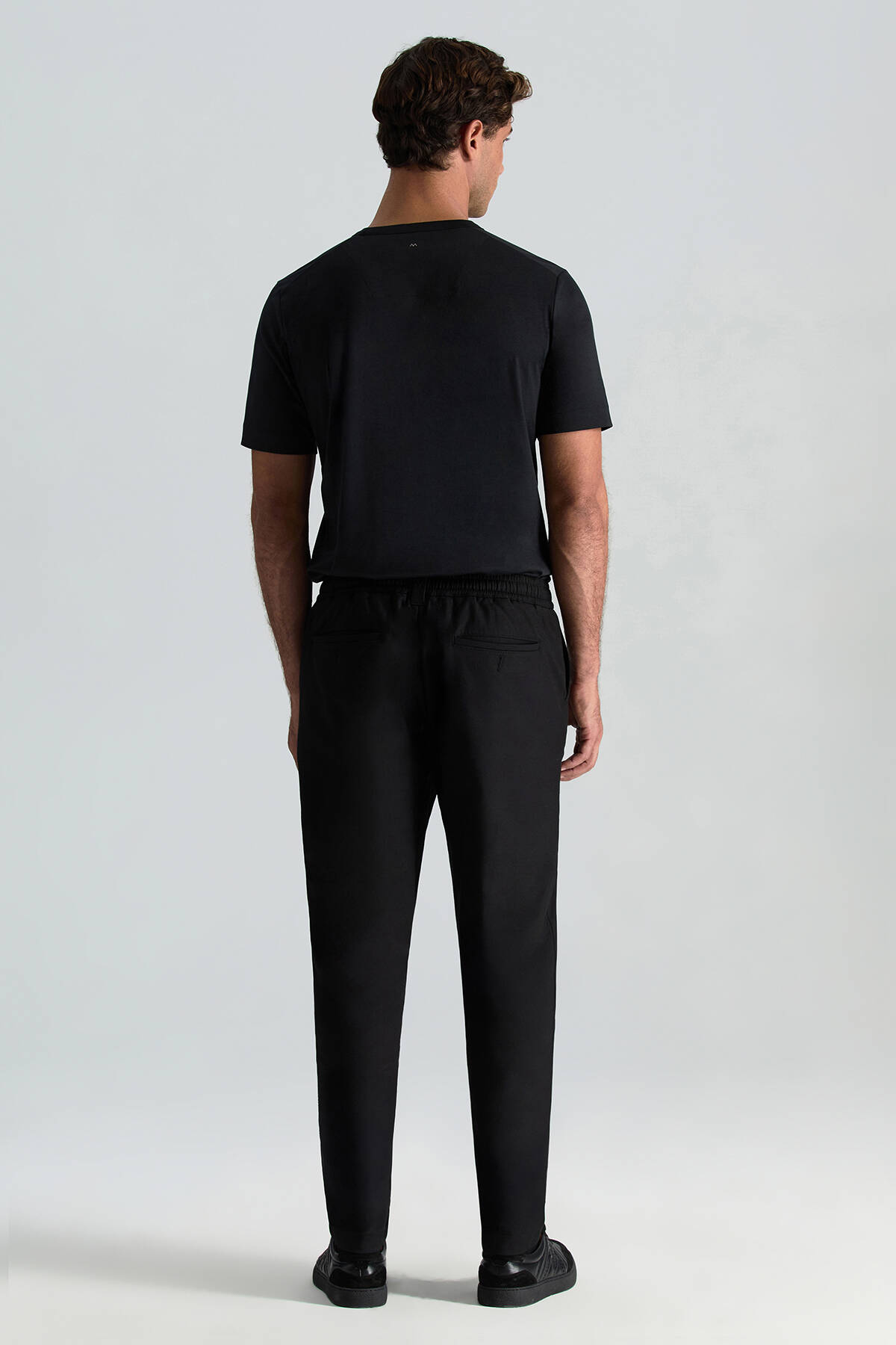 Pamuk Karışım Relax Fit Jogger Siyah Chino Pantolon