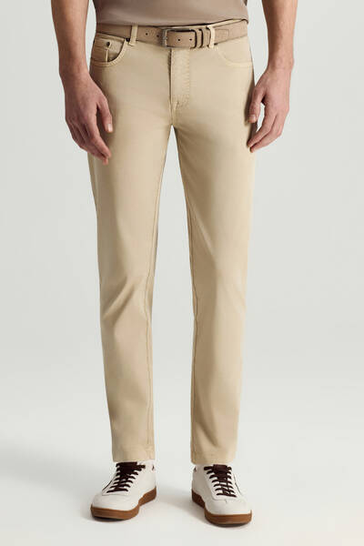 Pamuk Karışım Slim Fit 5 Cep Bej Yazlık Chino Pantolon - Hemington