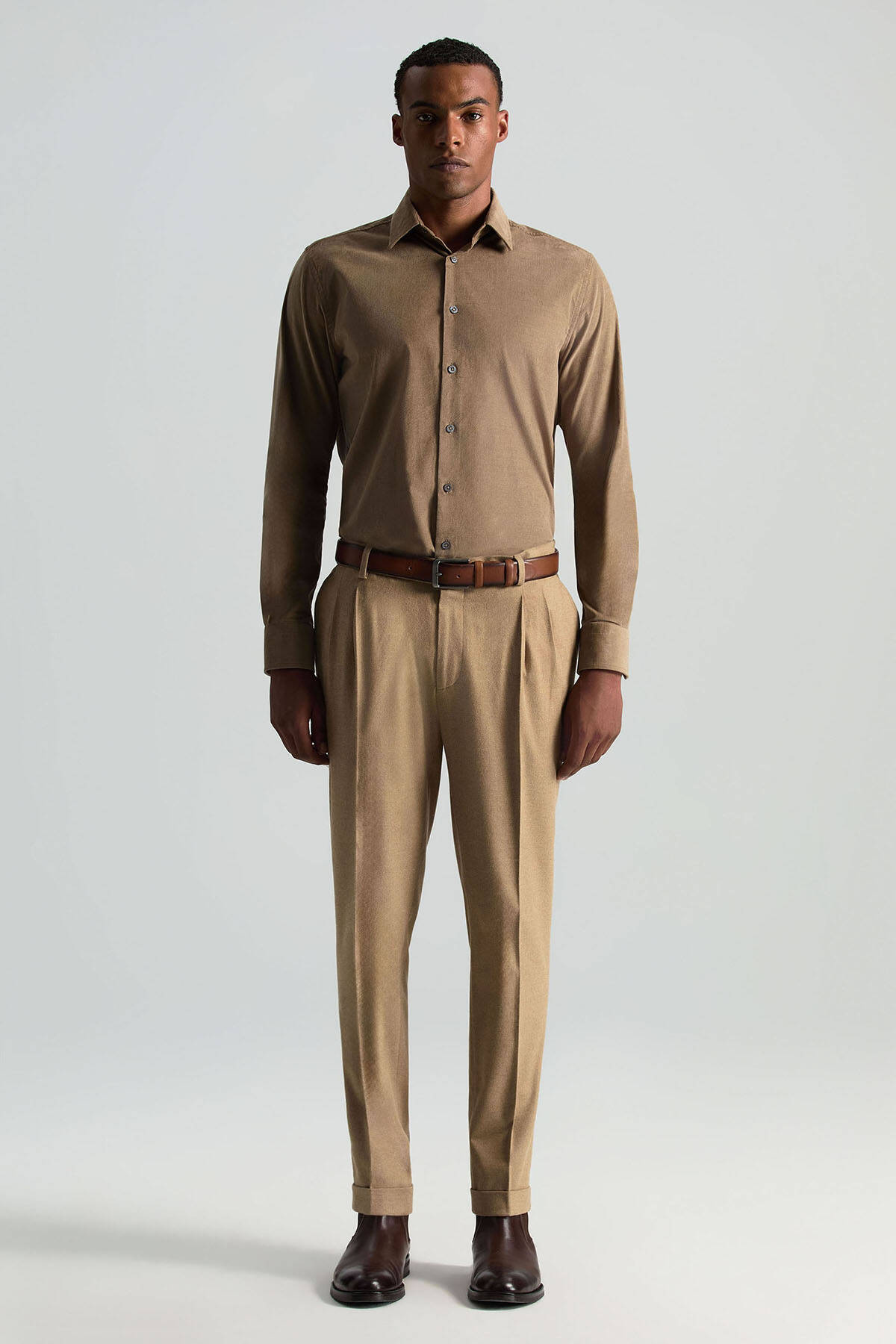 Pamuk Kaşmir Karışım Camel Relax Chino Pantolon