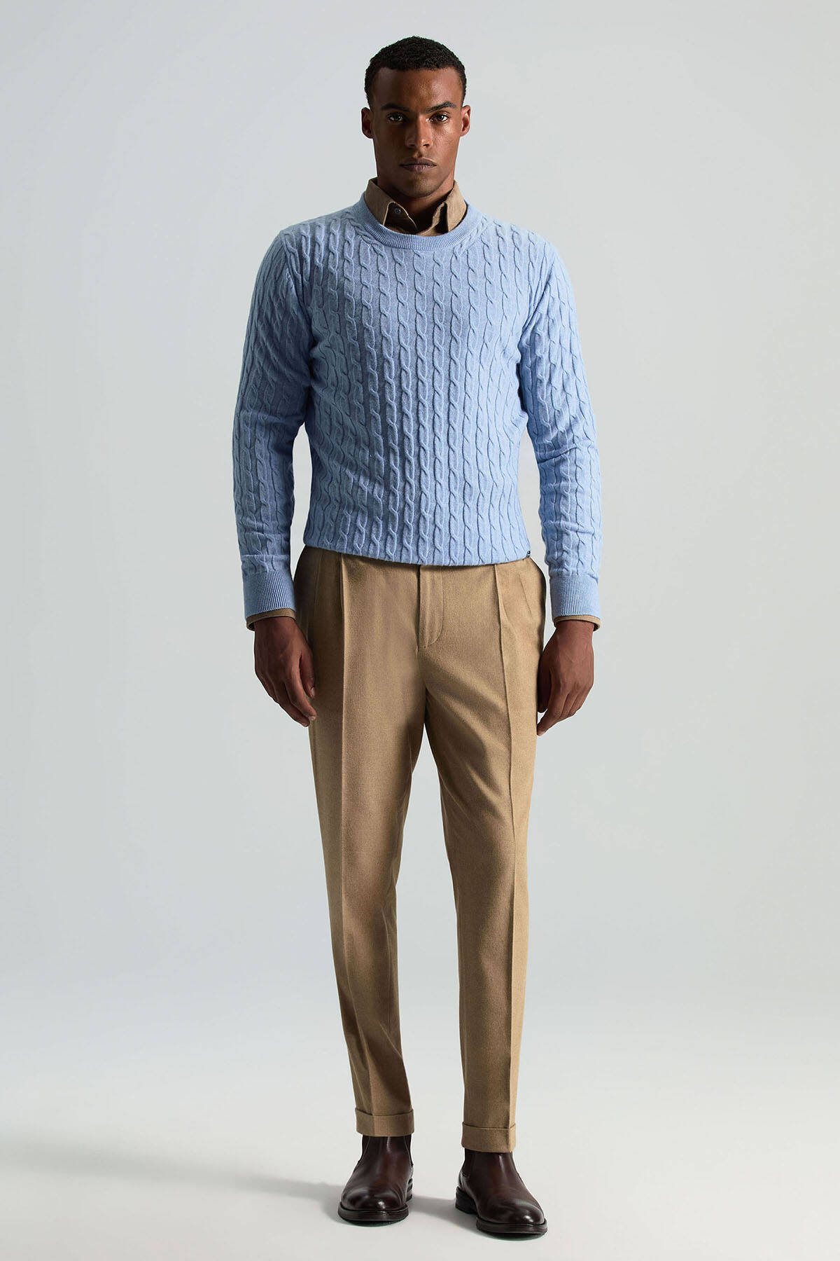 Pamuk Kaşmir Karışım Camel Relax Chino Pantolon