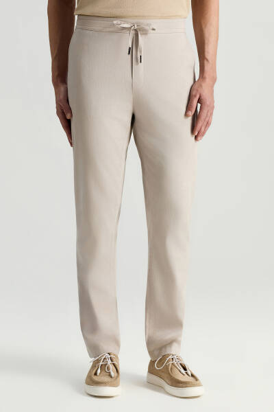 Pamuk Tencel Karışım Açık Bej Relax Fit Yazlık Jogger Pantolon - Hemington