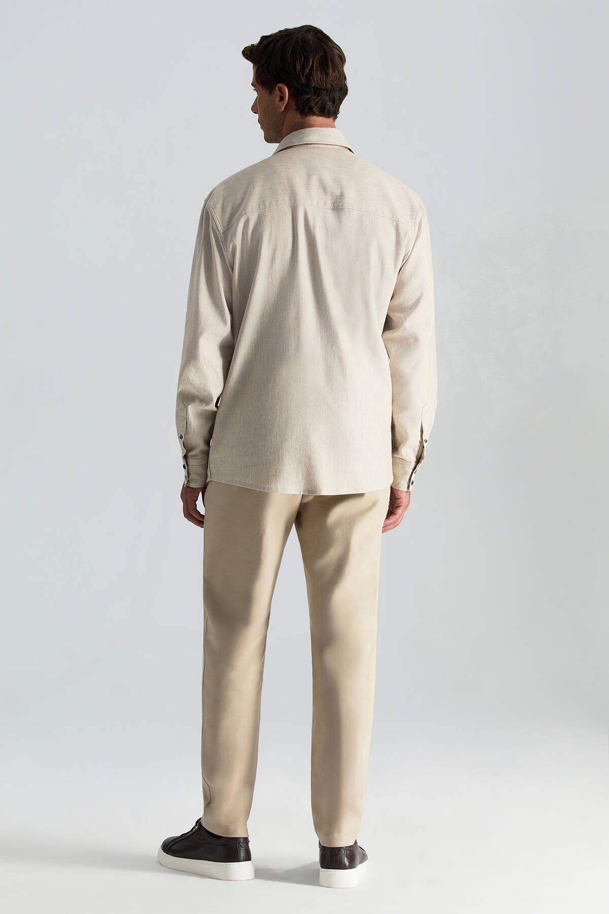 Pamuk Tencel Kumaş Metal Düğmeli Açık Bej Ceket Gömlek