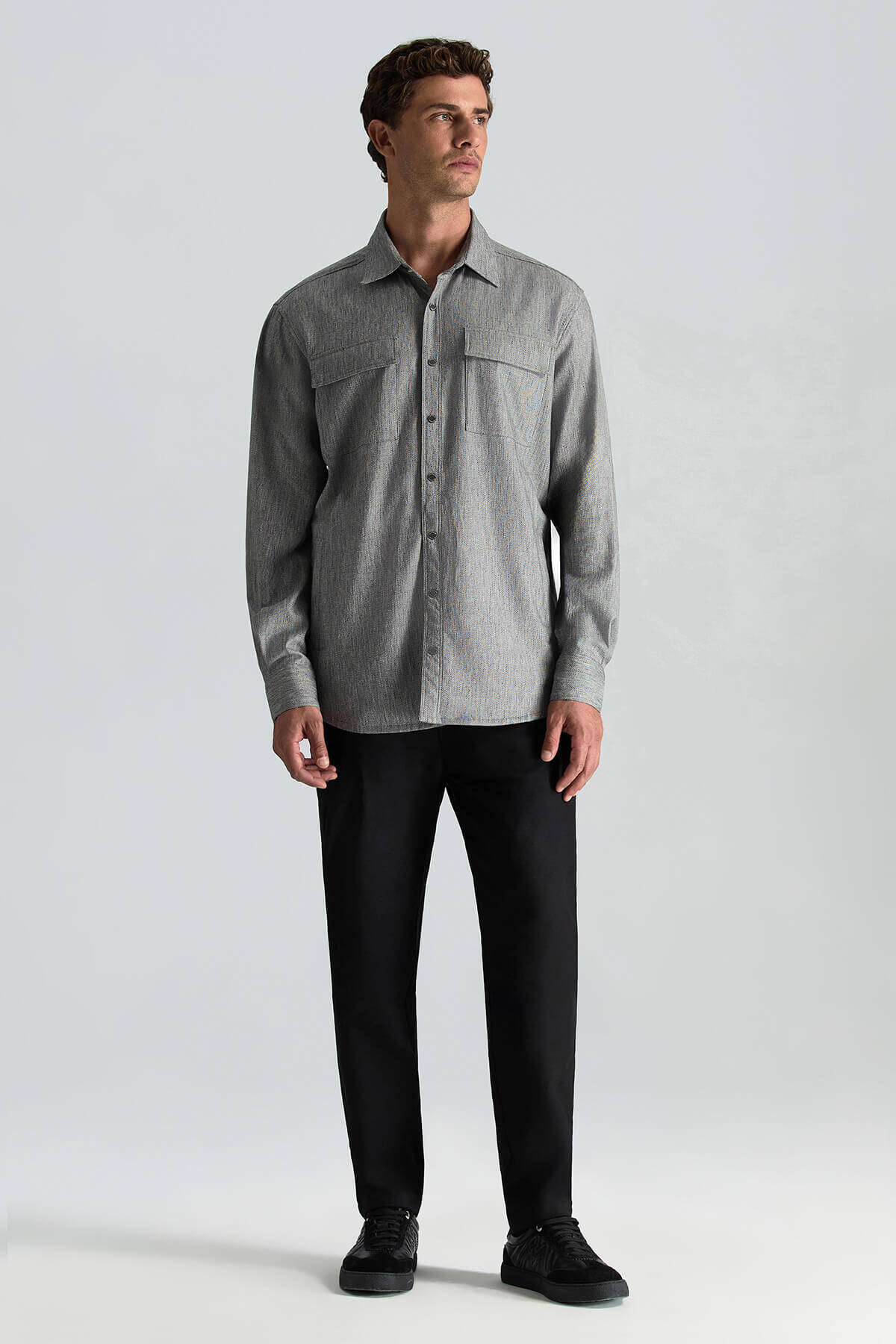 Pamuk Tencel Kumaş Metal Düğmeli Antrasit Ceket Gömlek