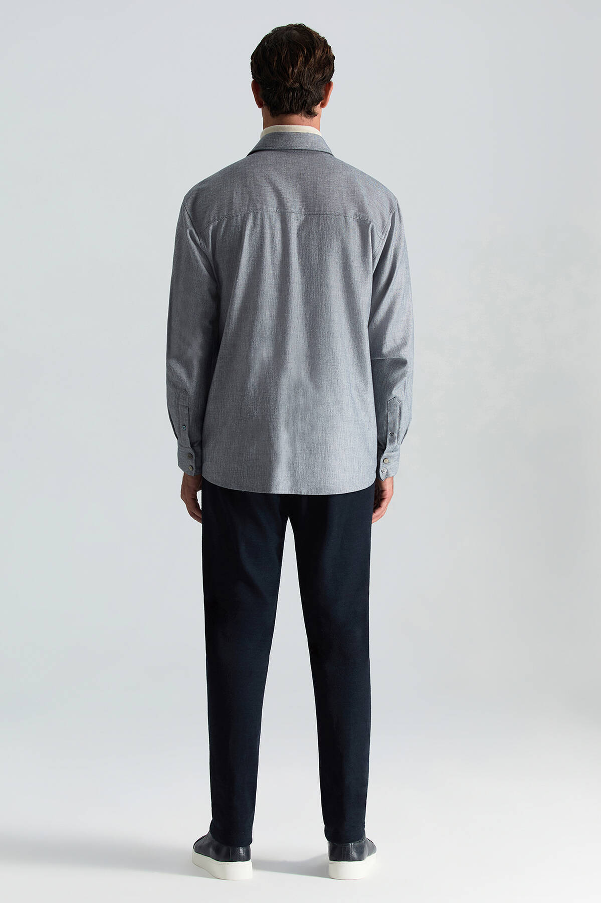 Pamuk Tencel Kumaş Metal Düğmeli Lacivert Ceket Gömlek