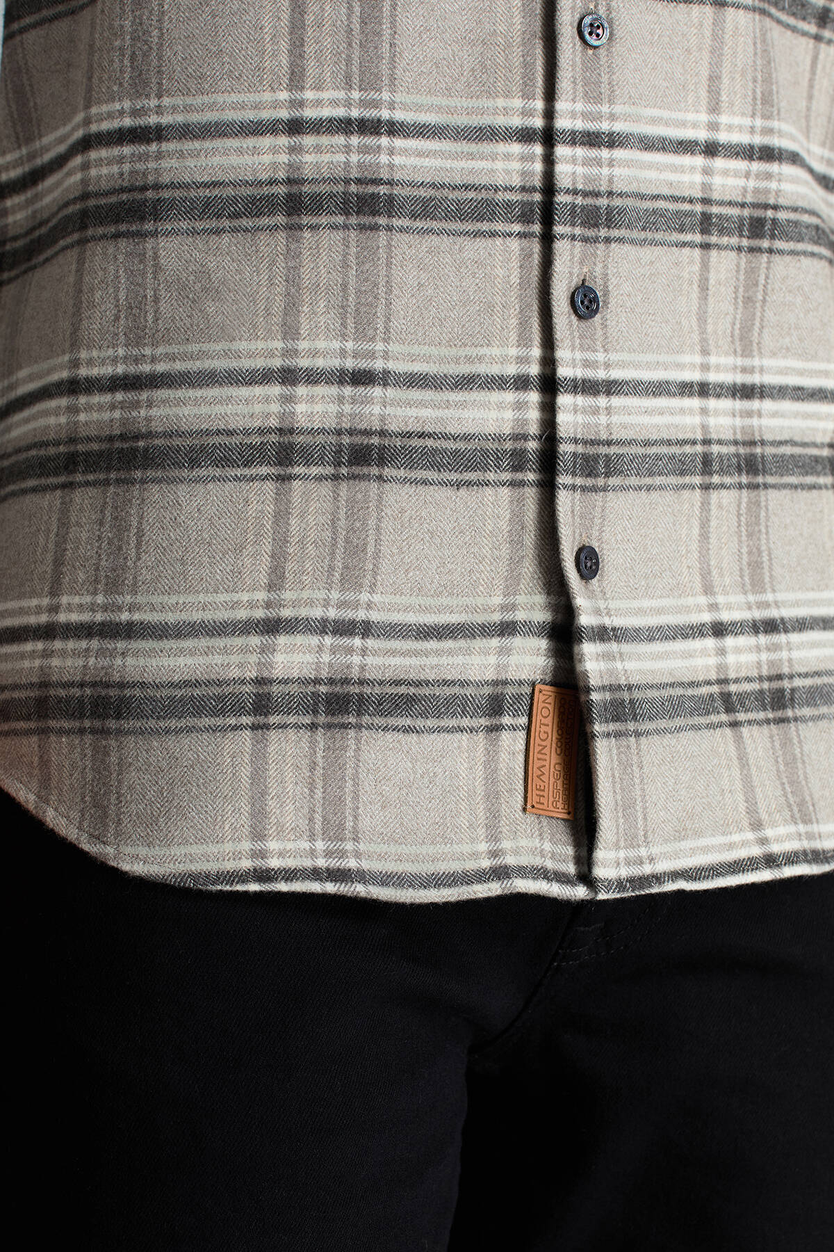 Pamuk Yün Karışım Ekose Desen Gri Gömlek