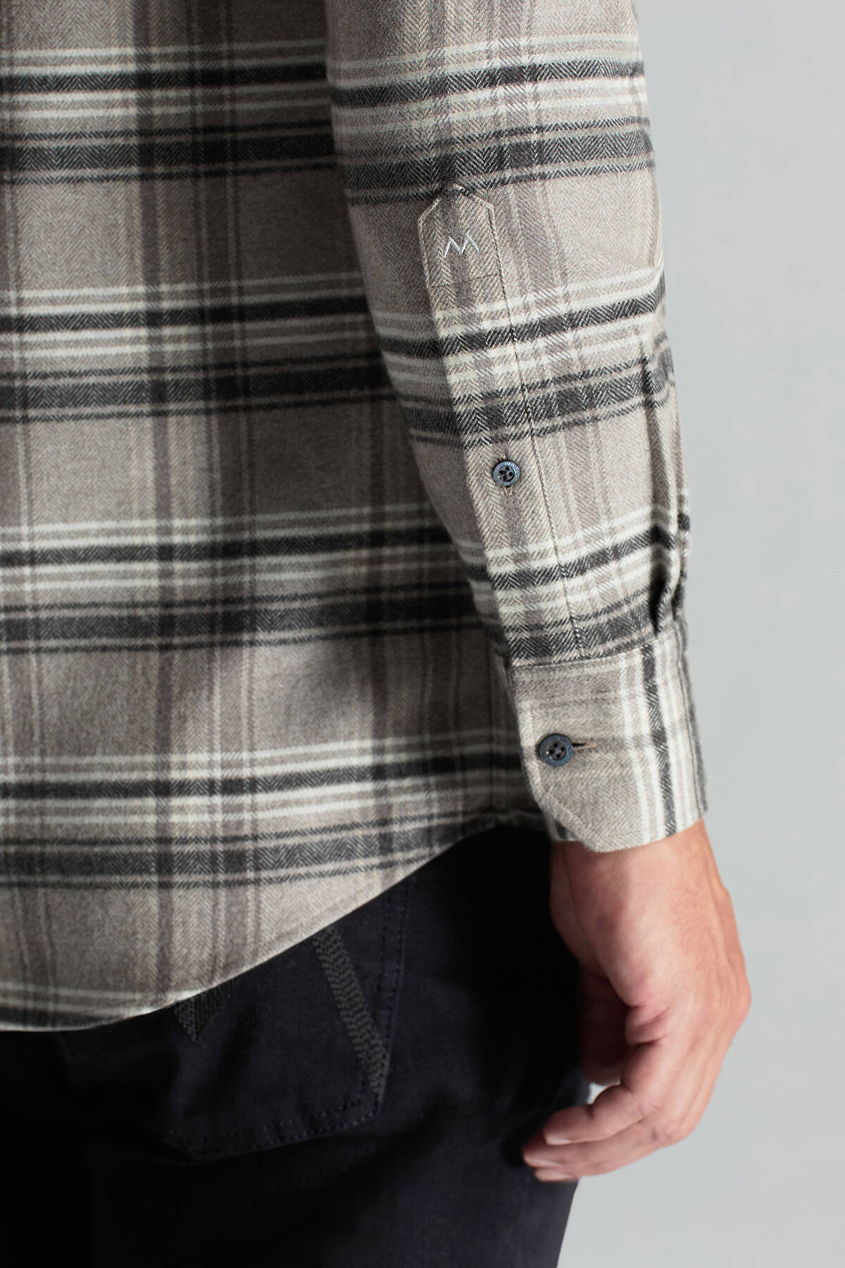 Pamuk Yün Karışım Ekose Desen Gri Gömlek