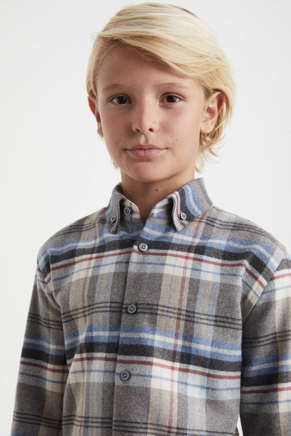 Pamuk Yün Karışım Desenli Mavi Çocuk Gömlek