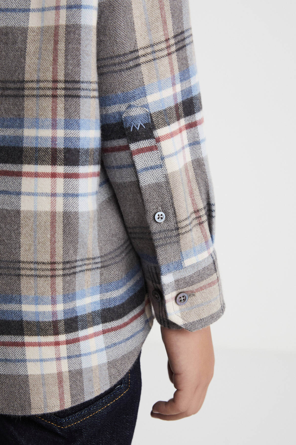 Pamuk Yün Karışım Desenli Mavi Çocuk Gömlek
