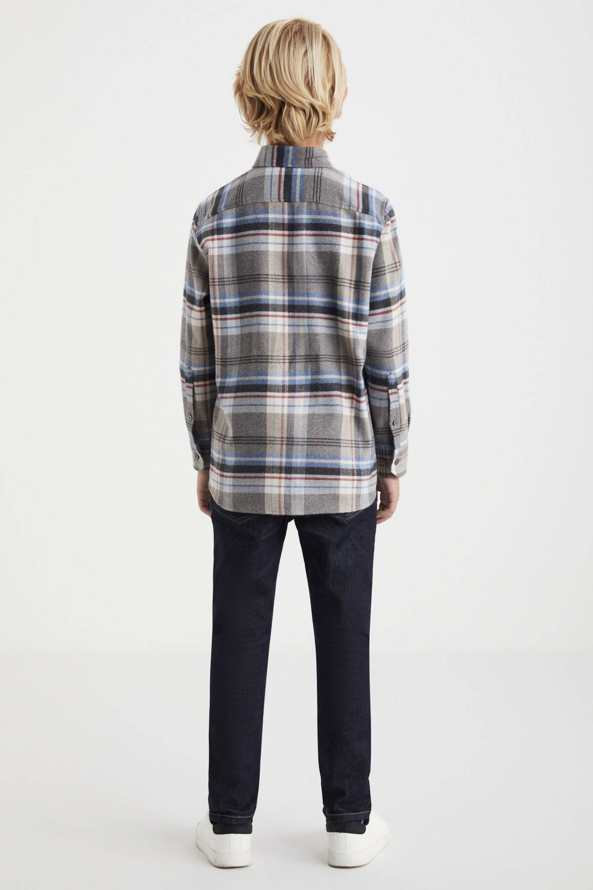 Pamuk Yün Karışım Desenli Mavi Çocuk Gömlek