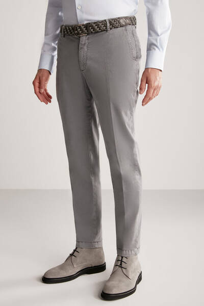 Pamuklu Gri Regular Fit Chino Pantolon