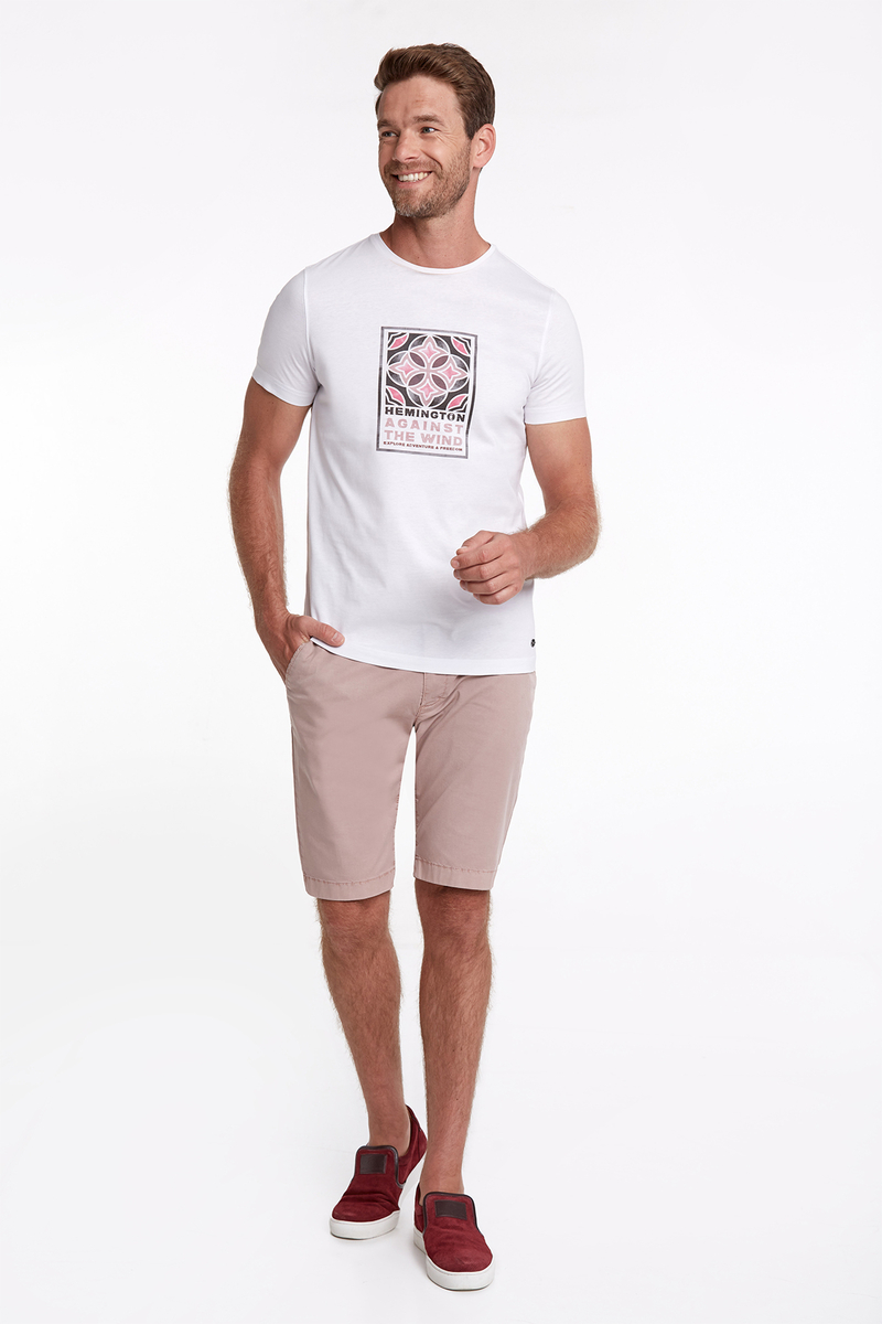 Hemington Pembe Baskılı Bisiklet Yaka Beyaz T-Shirt. 2 Hemington Pembe Baskılı Bisiklet Yaka Beyaz T-Shirt. 2