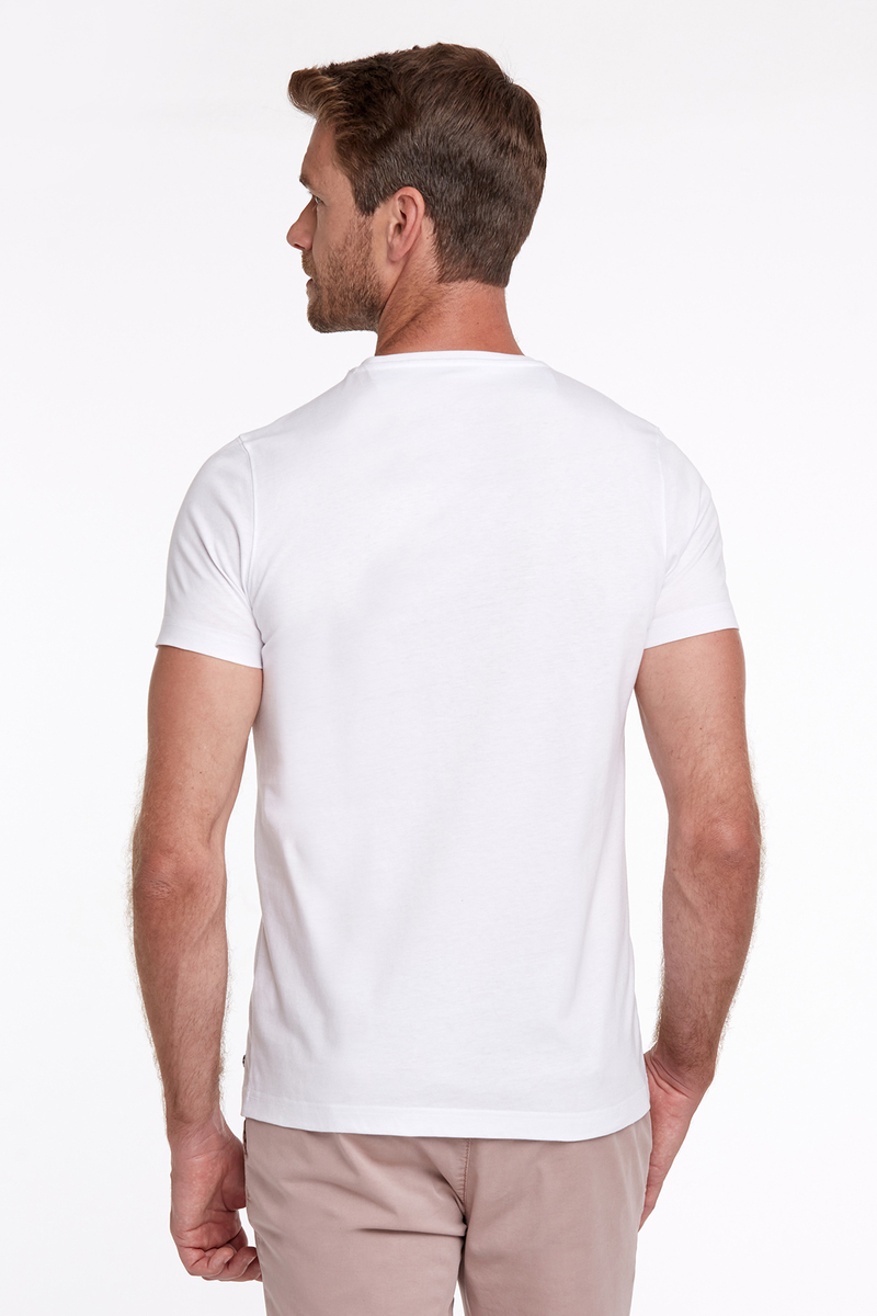 Hemington Pembe Baskılı Bisiklet Yaka Beyaz T-Shirt. 4